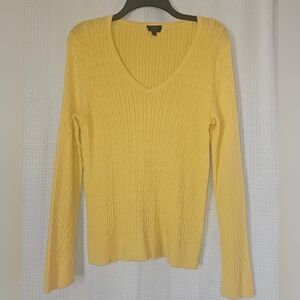 Talbots yellow cable knit V-neck pullover sweater Size Large See Measurments